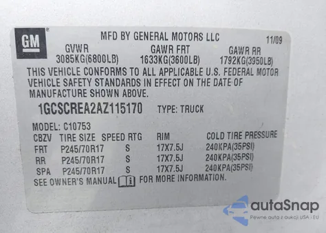 2010 Chevrolet Silverado 1500 Ls from USA, damaged, VIN 1GCSCREA2AZ115170